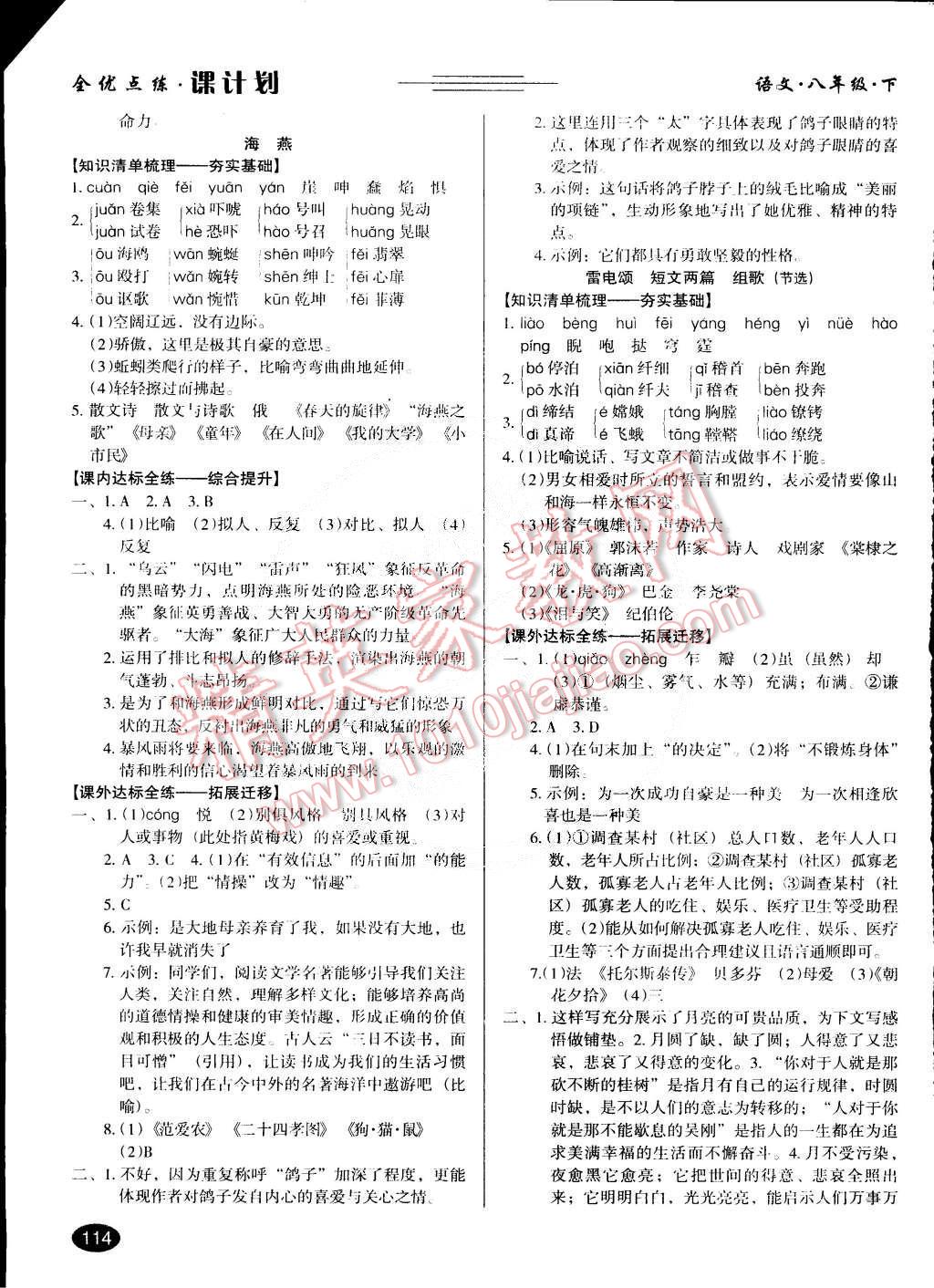 2015年全優(yōu)點練課計劃八年級語文下冊人教版 第4頁