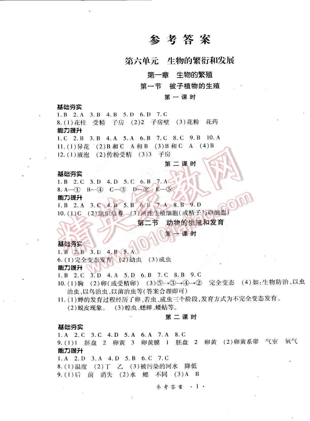 2015年一課一練創(chuàng)新練習(xí)八年級生物下冊河北少兒版 第1頁