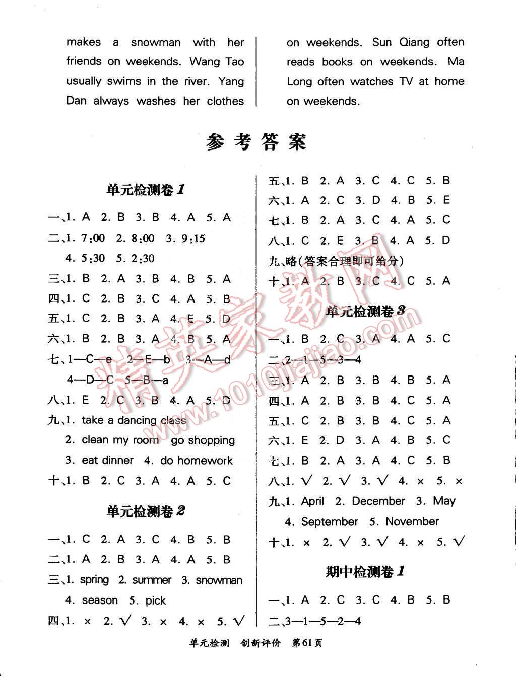 2015年單元檢測創(chuàng)新評價五年級英語下冊人教版 第5頁