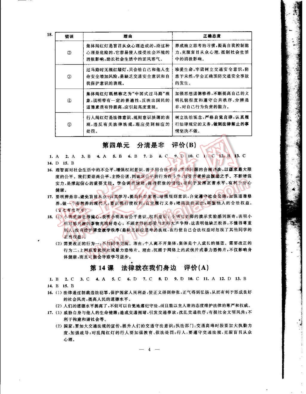 2015年绿色指标自我提升八年级思想品德下册 第4页