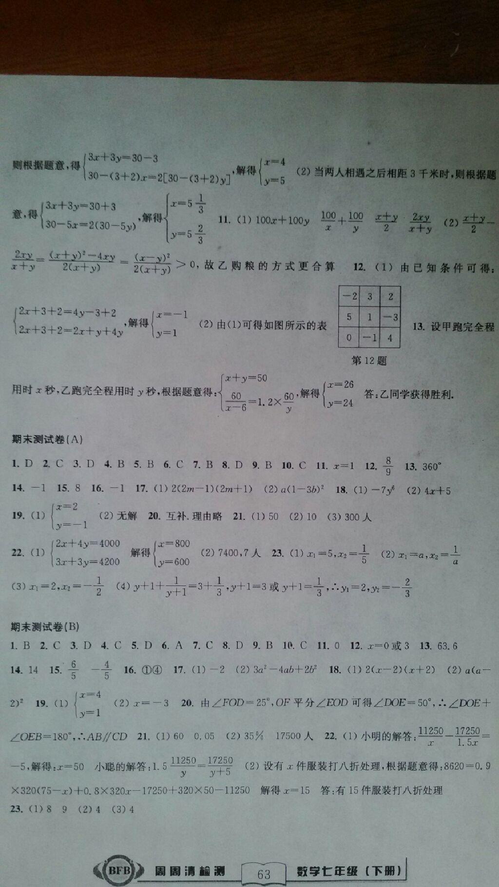 2015年周周清检测七年级数学下册 第9页