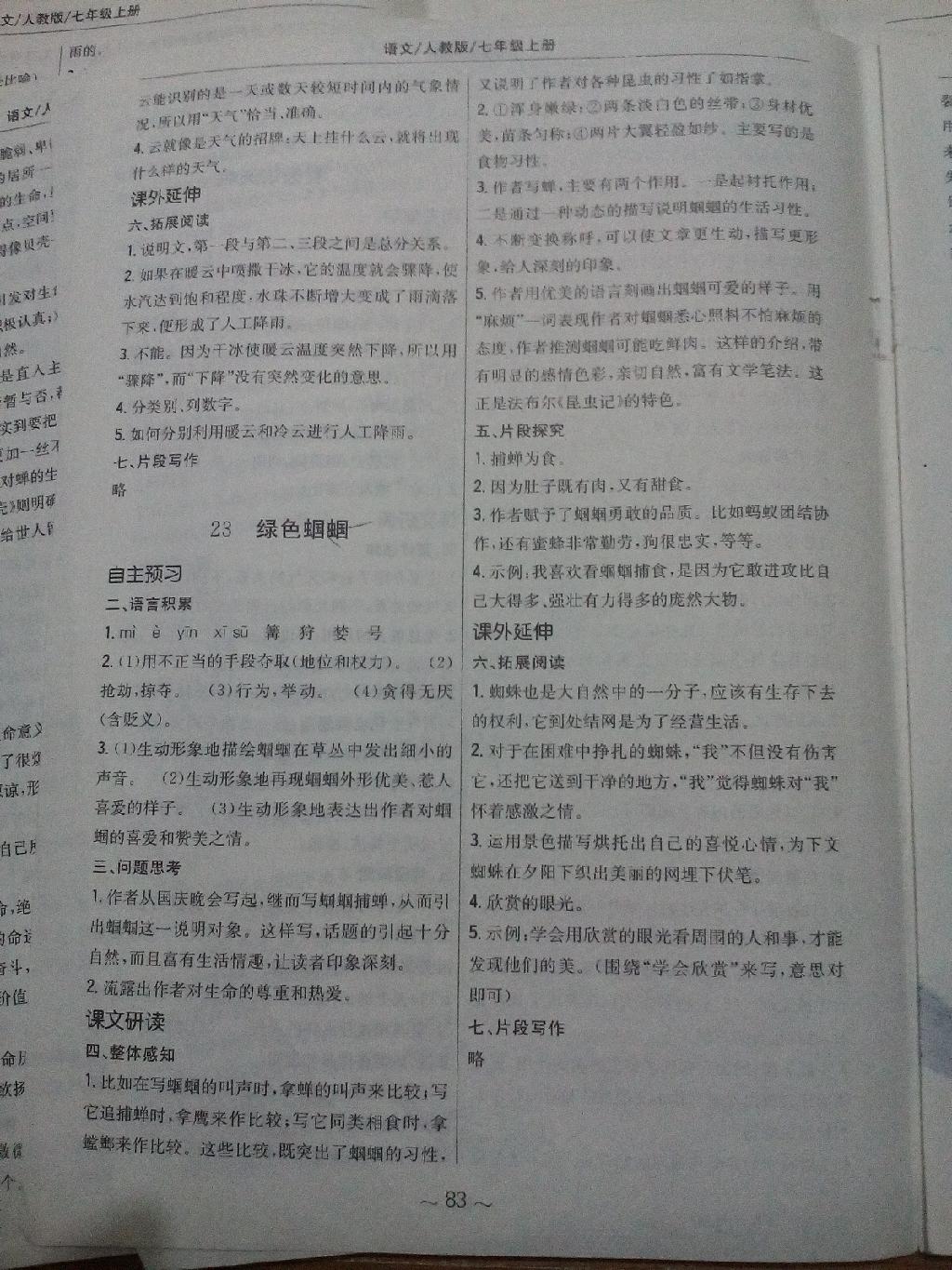 2014年新編基礎(chǔ)訓(xùn)練七年級語文上冊人教版 第23頁