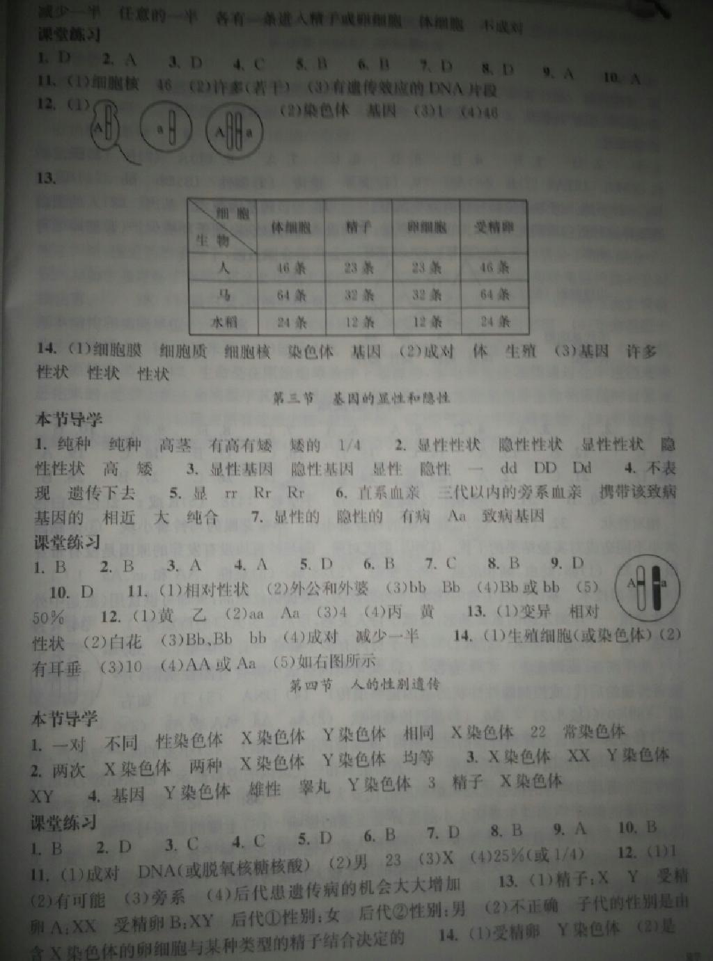 2015年长江作业本同步练习册八年级生物学下册人教版 第19页