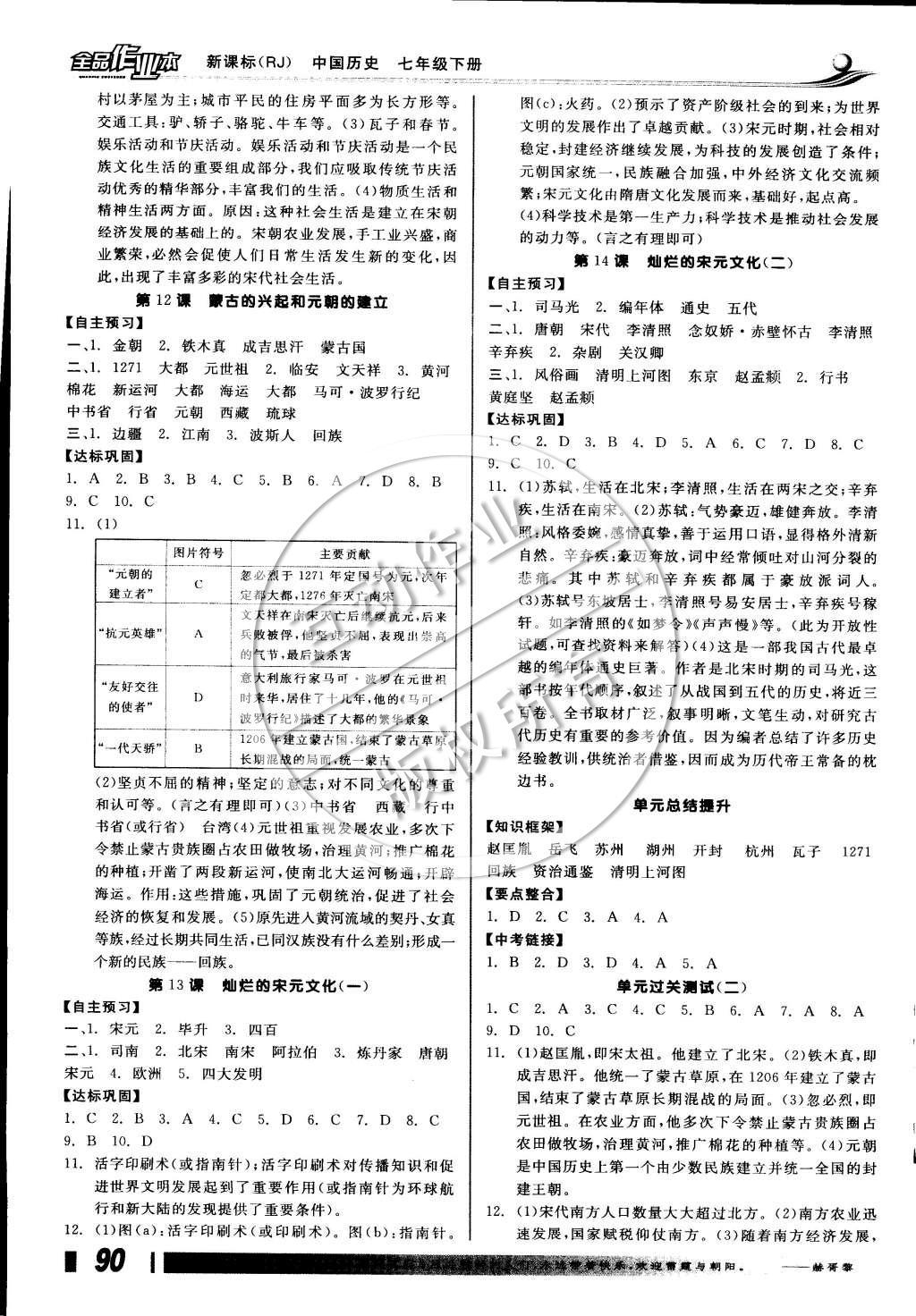 2015年全品學練考七年級中國歷史下冊人教版 參考答案第15頁