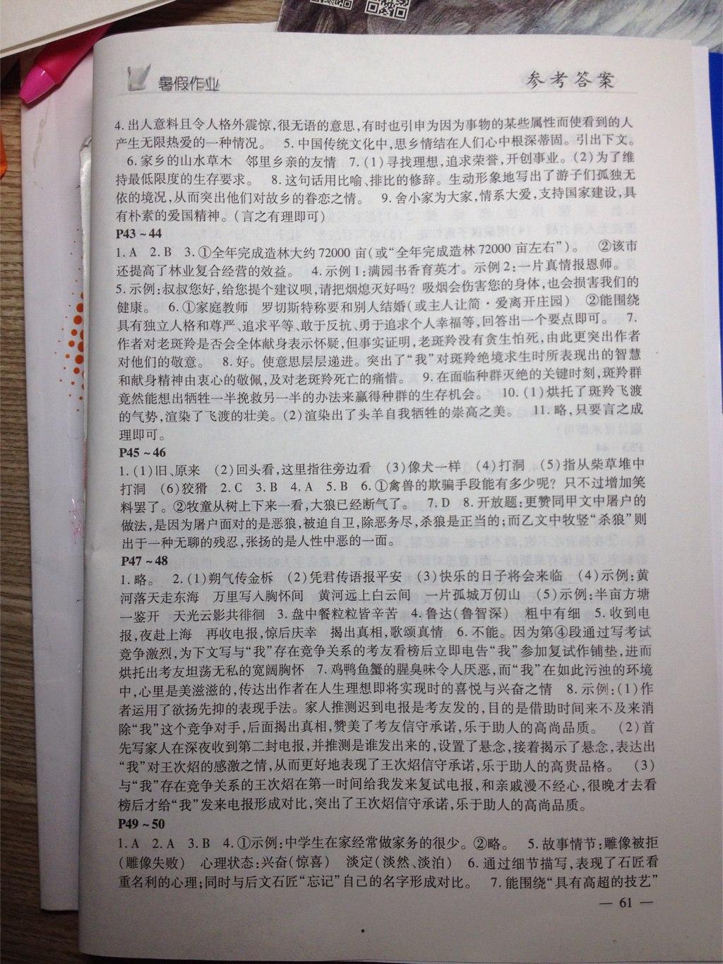 2015年快乐的假日暑假作业七年级语文 第17页