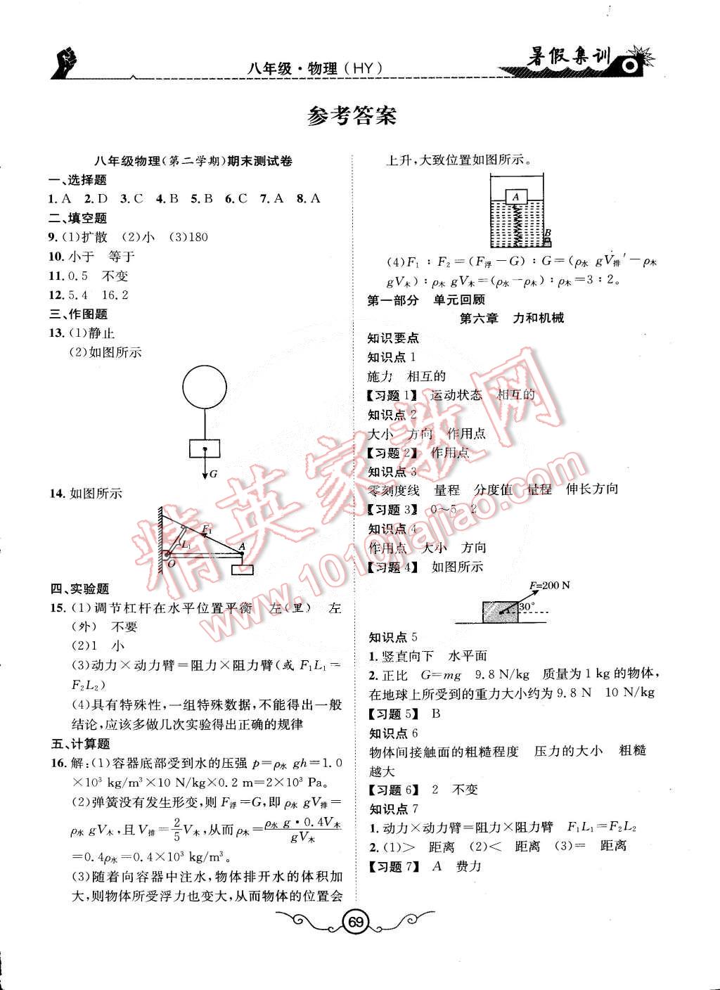 2015年暑假集訓(xùn)八年級(jí)物理滬粵版合肥工業(yè)大學(xué)出版社 第1頁