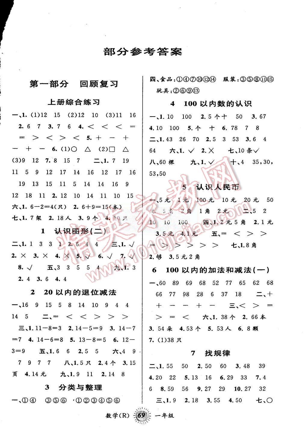 2015年暑假创新型自主学习第三学期暑假衔接一年级数学人教版 第1页