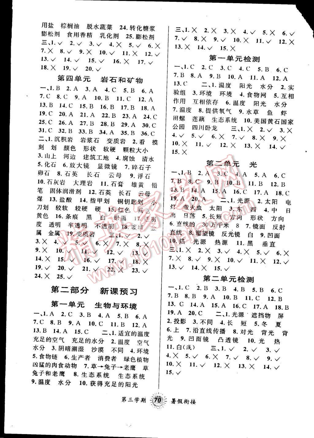 2015年暑假创新型自主学习第三学期暑假衔接四年级科学教科版 第2页