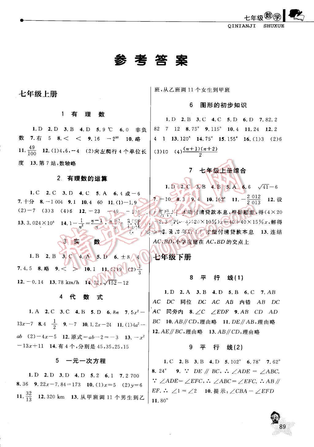 2015年蓝天教育暑假优化学习七年级数学浙教版 第1页