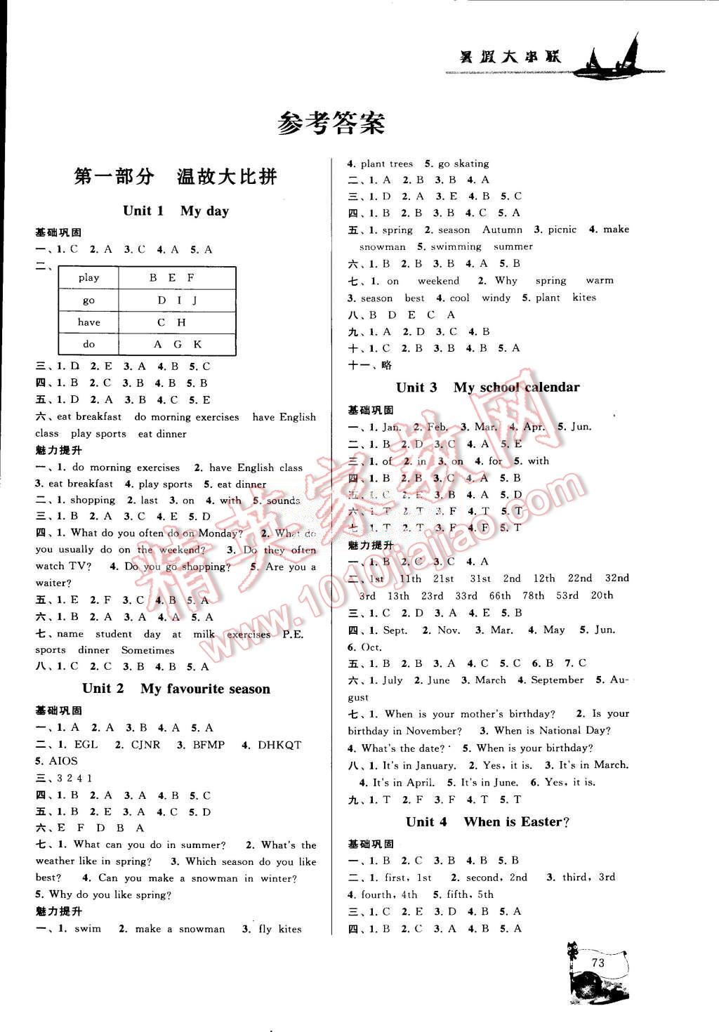 2015年小學(xué)版暑假大串聯(lián)五年級(jí)英語人教PEP版 第1頁