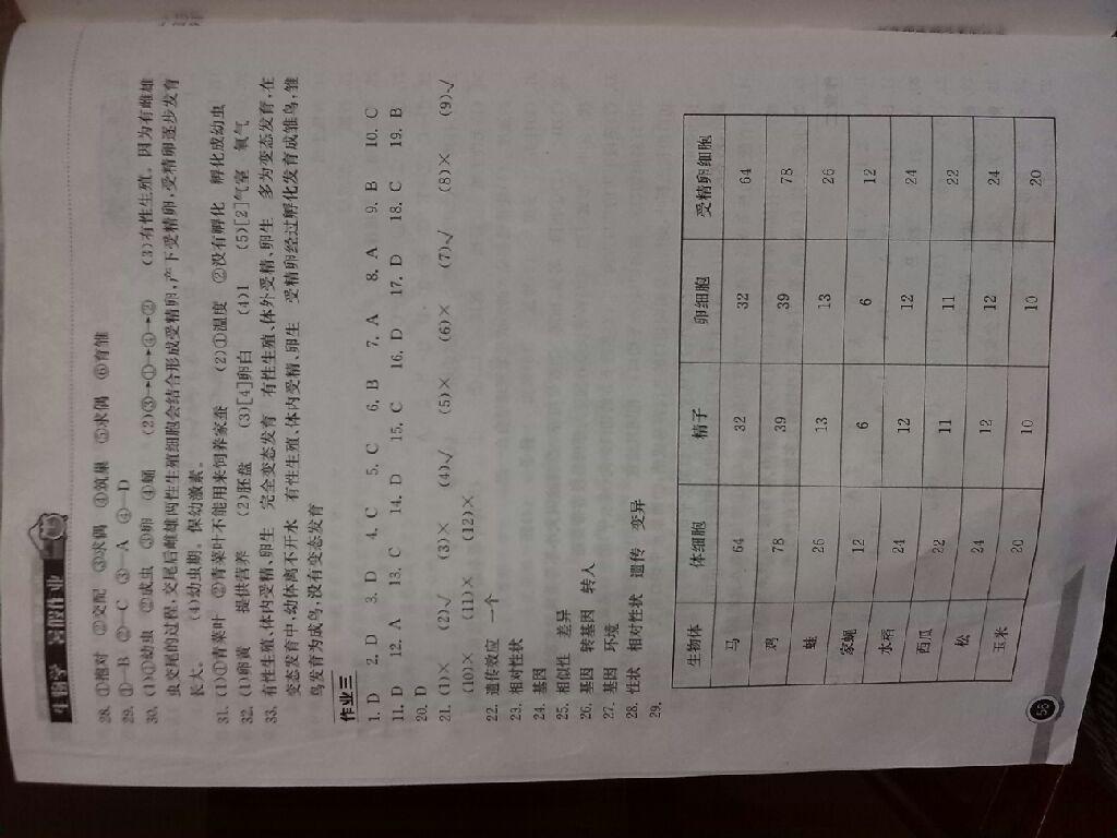 2014年长江作业本暑假作业八年级生物学 第20页