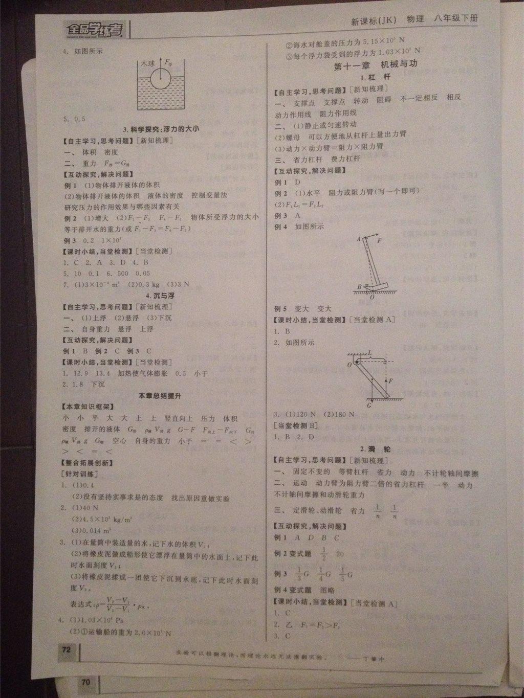 2015年全品學(xué)練考八年級(jí)物理下冊(cè)教科版 第16頁(yè)