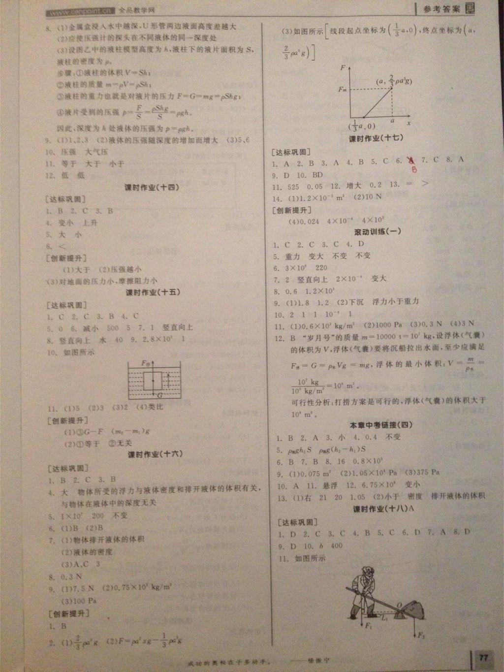 2015年全品学练考八年级物理下册教科版 第21页