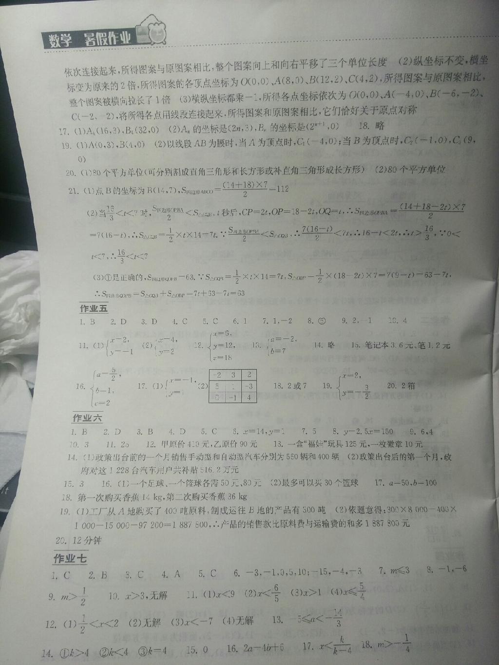 2014年長(zhǎng)江作業(yè)本暑假作業(yè)七年級(jí)數(shù)學(xué) 第8頁