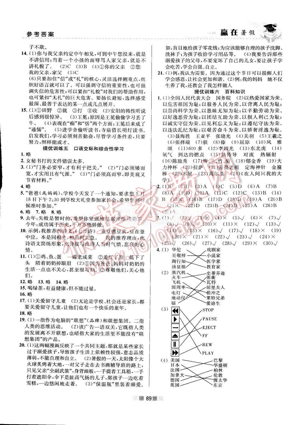 2015年贏在暑假銜接教材6升7年級語文 第5頁