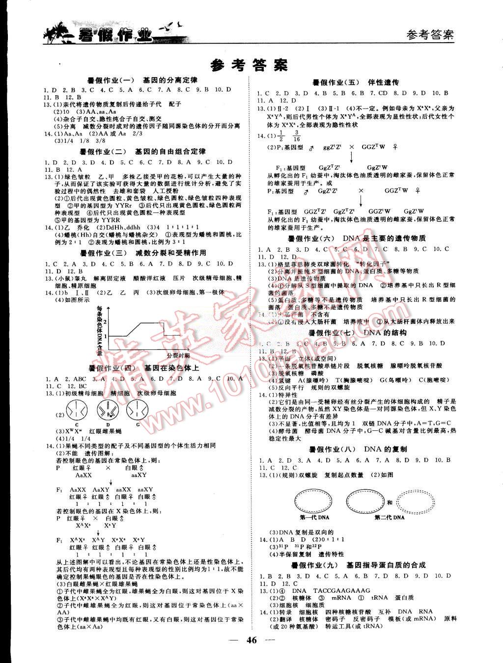 2015年優(yōu)化方案暑假作業(yè)歡樂共享快樂假期高一生物 第1頁