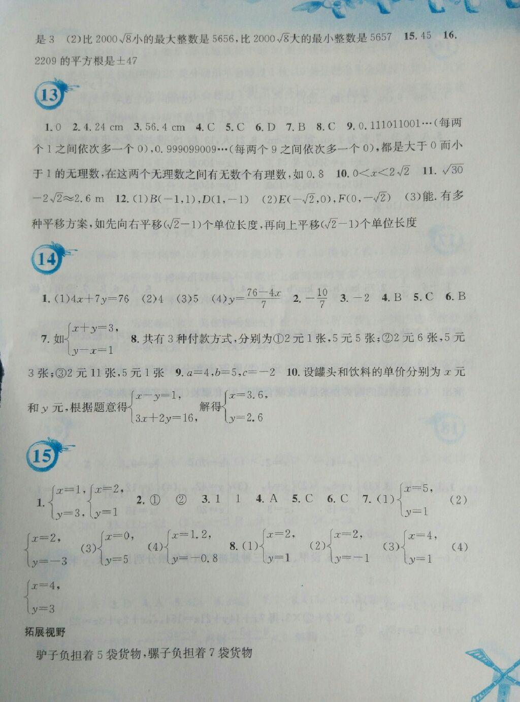 2015年暑假作业七年级数学人教版安徽教育出版社 第13页