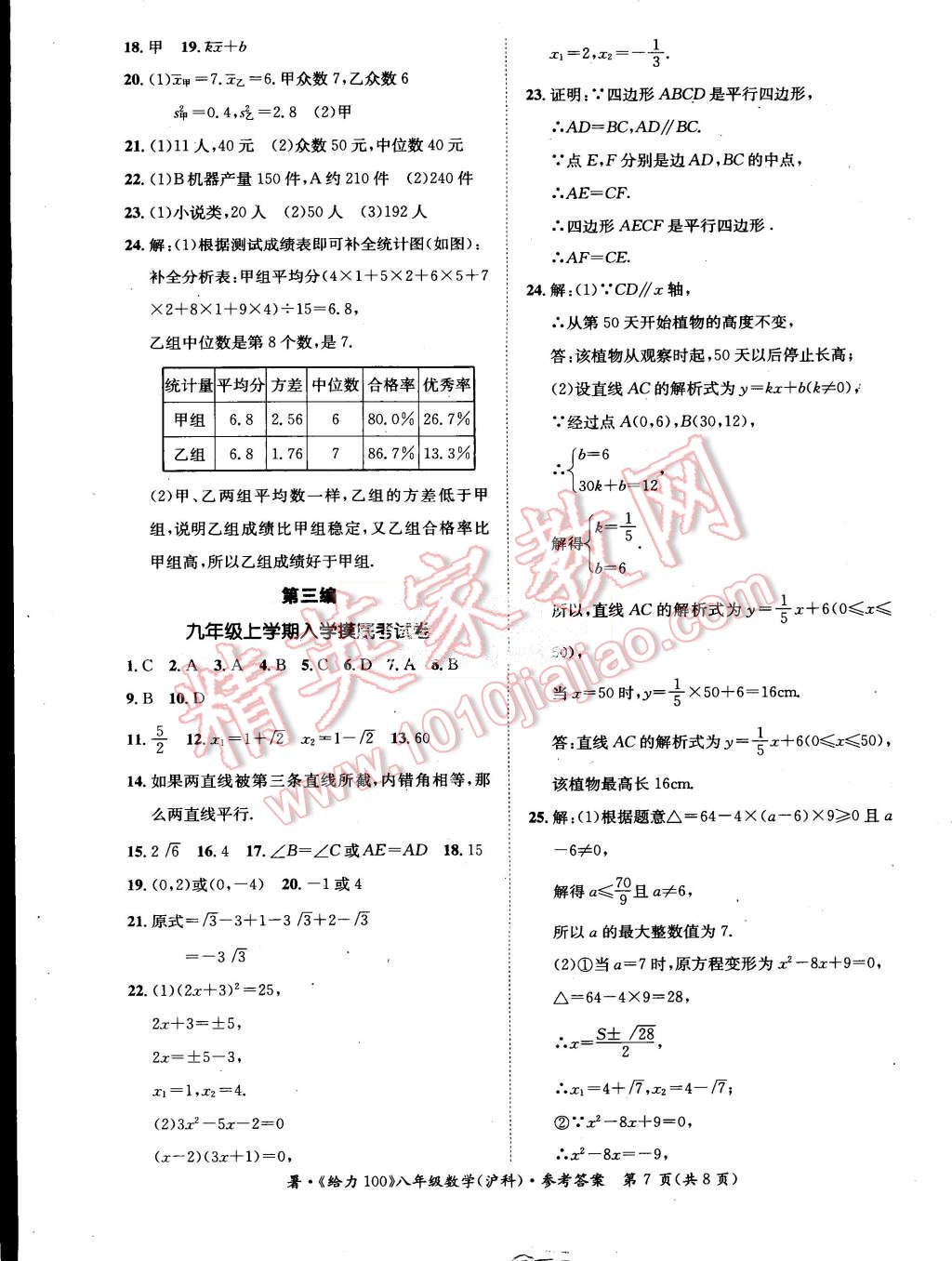 2015年学年总复习给力100八年级数学沪科版 第7页