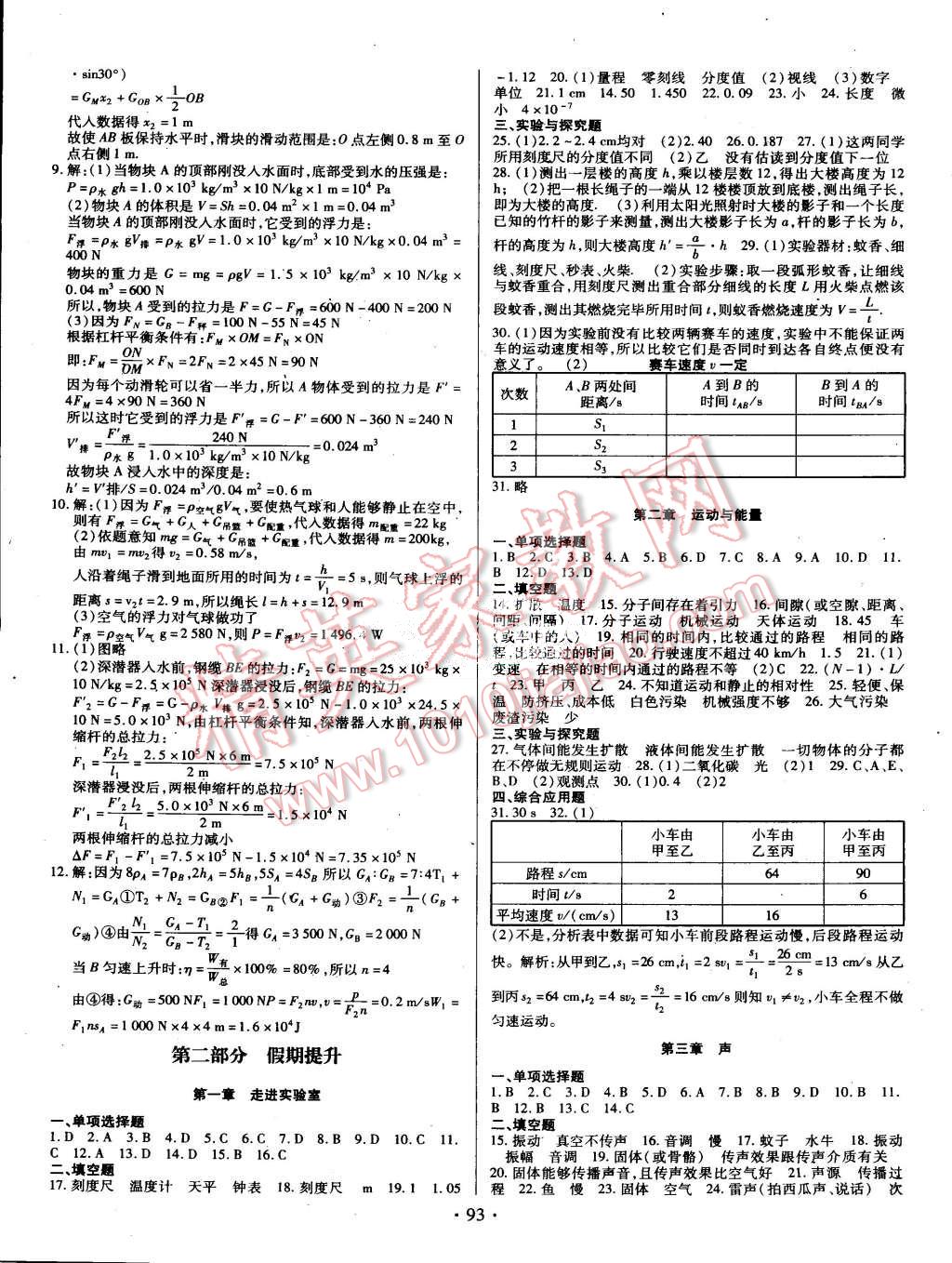 2015年阳光假期年度总复习暑假作业八年级物理教科版 第5页