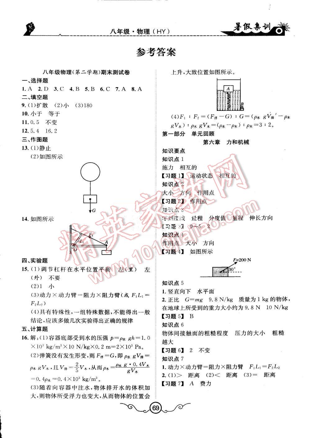 2015年暑假集訓(xùn)八年級(jí)物理滬粵版合肥工業(yè)大學(xué)出版社 第1頁(yè)