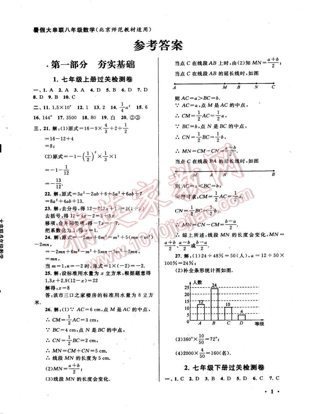 2015年初中版暑假大串聯(lián)八年級數(shù)學(xué)北師大版 第1頁