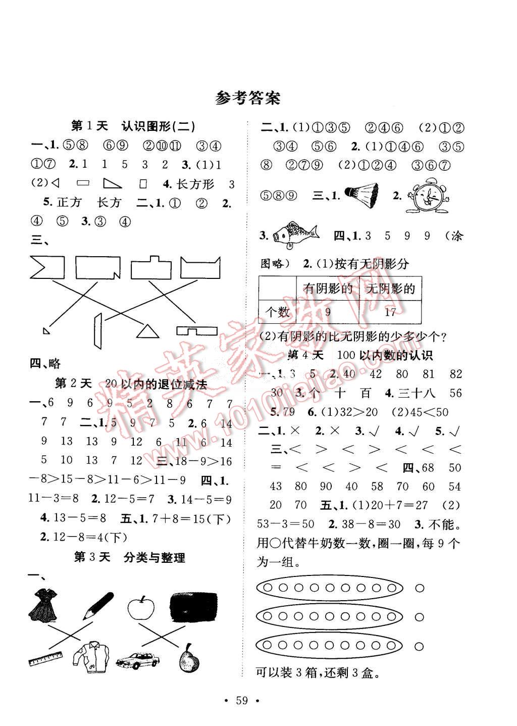 2015年贏在假期期末加暑假一年級(jí)數(shù)學(xué)人教版 第1頁