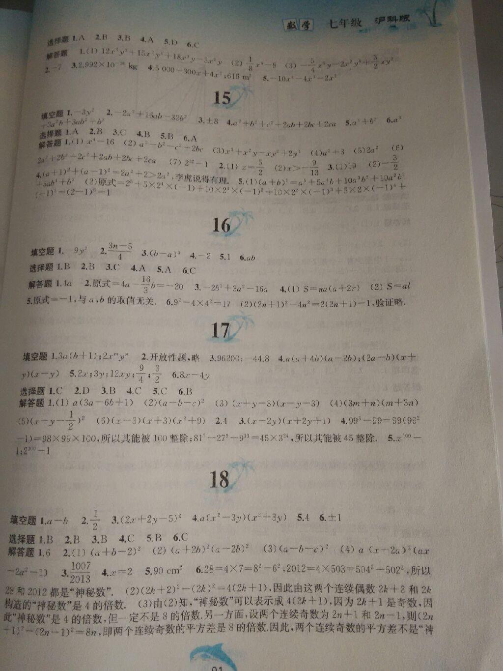 2015年暑假作业七年级数学沪科版黄山书社 第13页