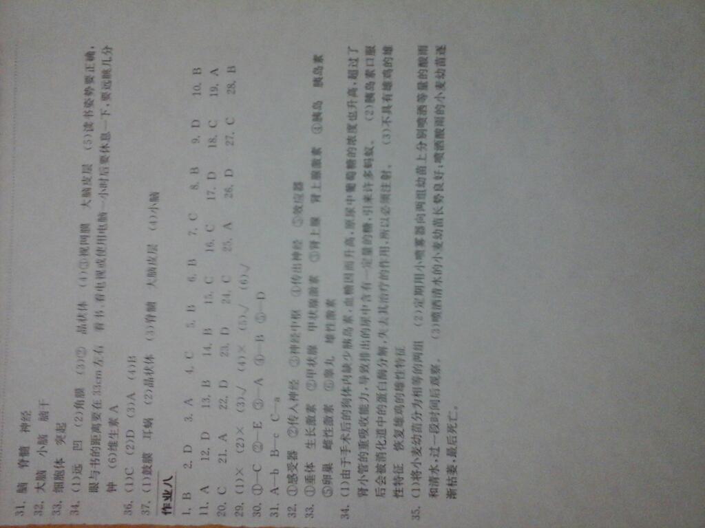 2015年长江作业本暑假作业七年级生物学 第8页