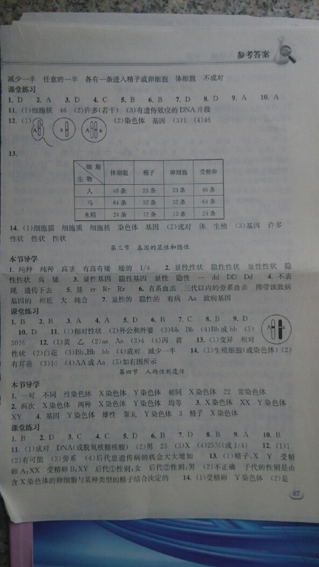 2015年长江作业本同步练习册八年级生物学下册人教版 第27页