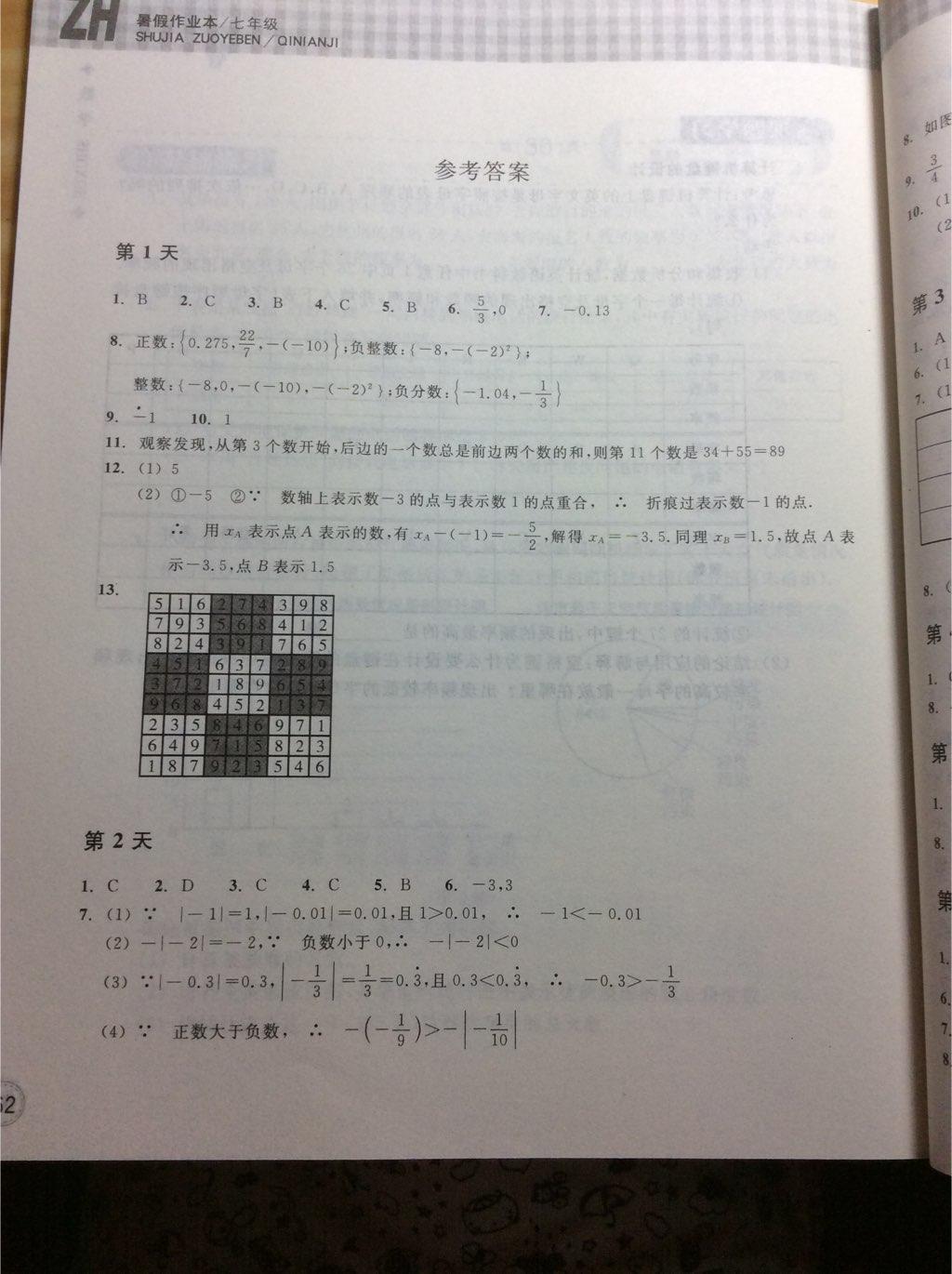 2015年暑假作业本七年级数学浙教版浙江教育出版社 第1页