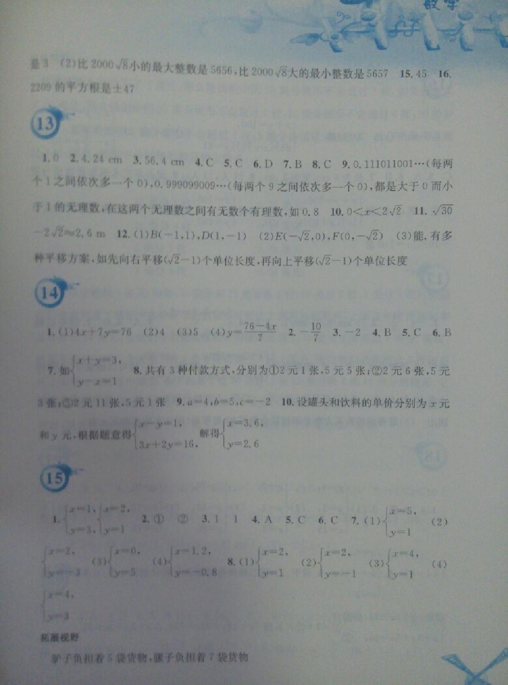 2015年暑假作业七年级数学人教版安徽教育出版社 第64页