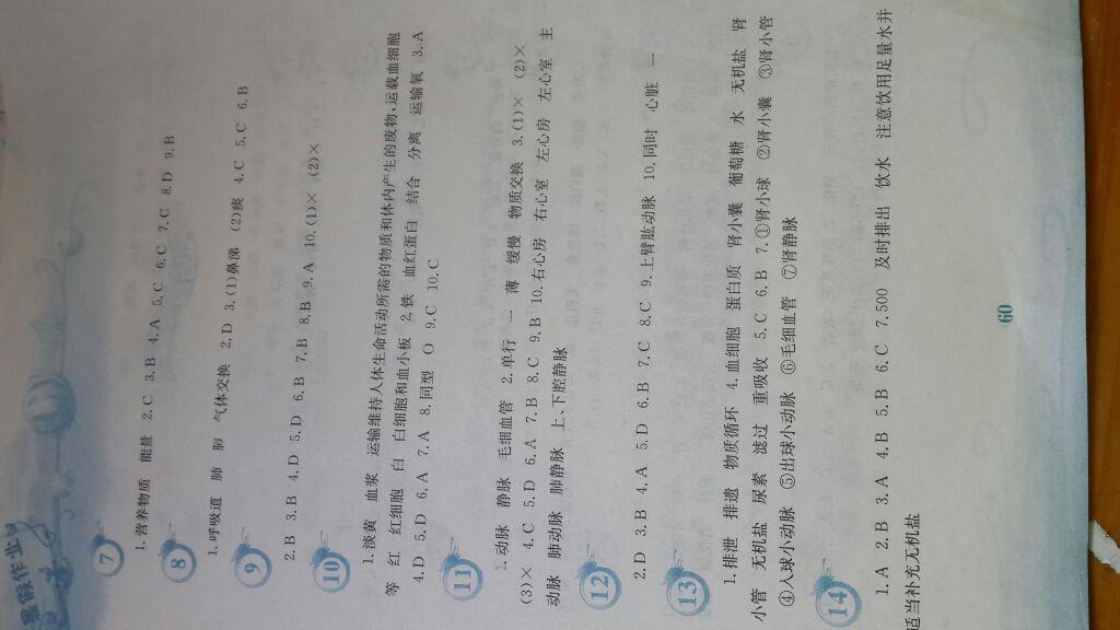 2015年暑假作业七年级生物学人教版安徽教育出版社 第27页