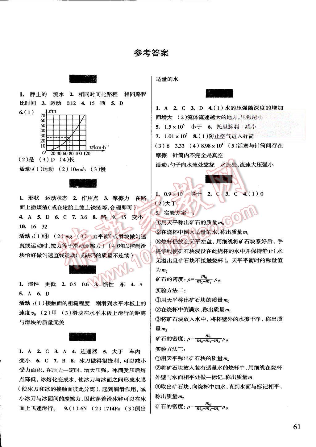 2015年暑假作業(yè)八年級科學浙江科學技術(shù)出版社 第1頁