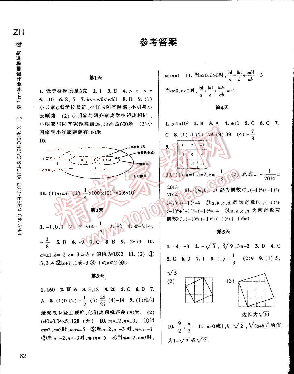 2016年新课程暑假作业本七年级数学浙教版宁波出版社 第1页