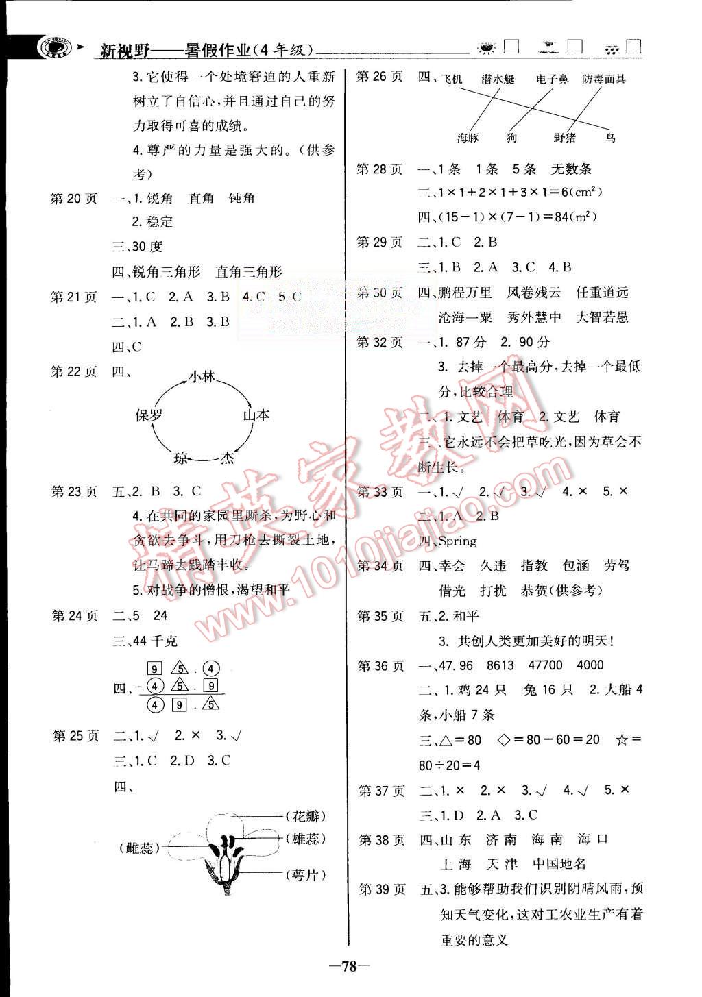 2015年世紀(jì)金榜新視野暑假作業(yè)四年級(jí)合訂本人教版 第2頁(yè)