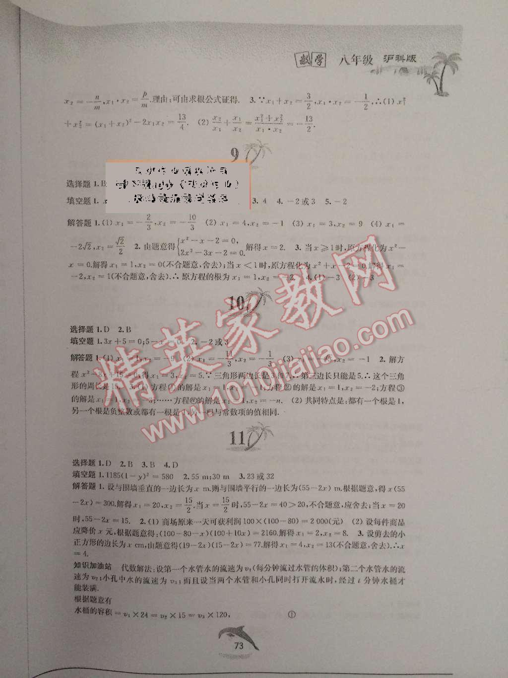 2015年暑假作業(yè)八年級數(shù)學滬科版黃山書社2014 第3頁