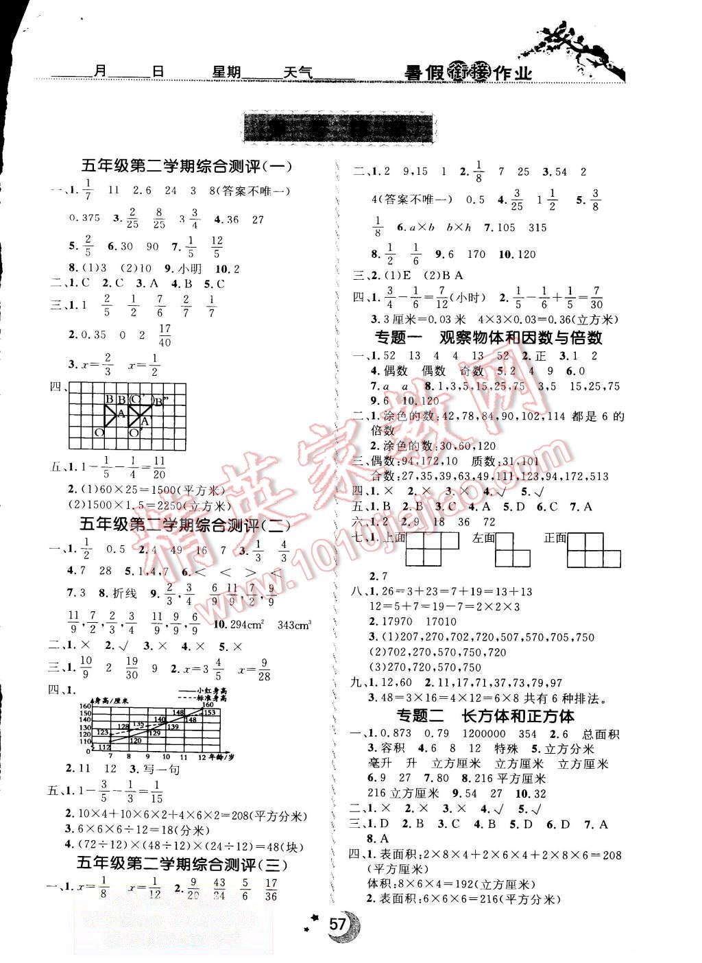 2015年暑假銜接教材期末暑假預習5升6年級數(shù)學 第1頁