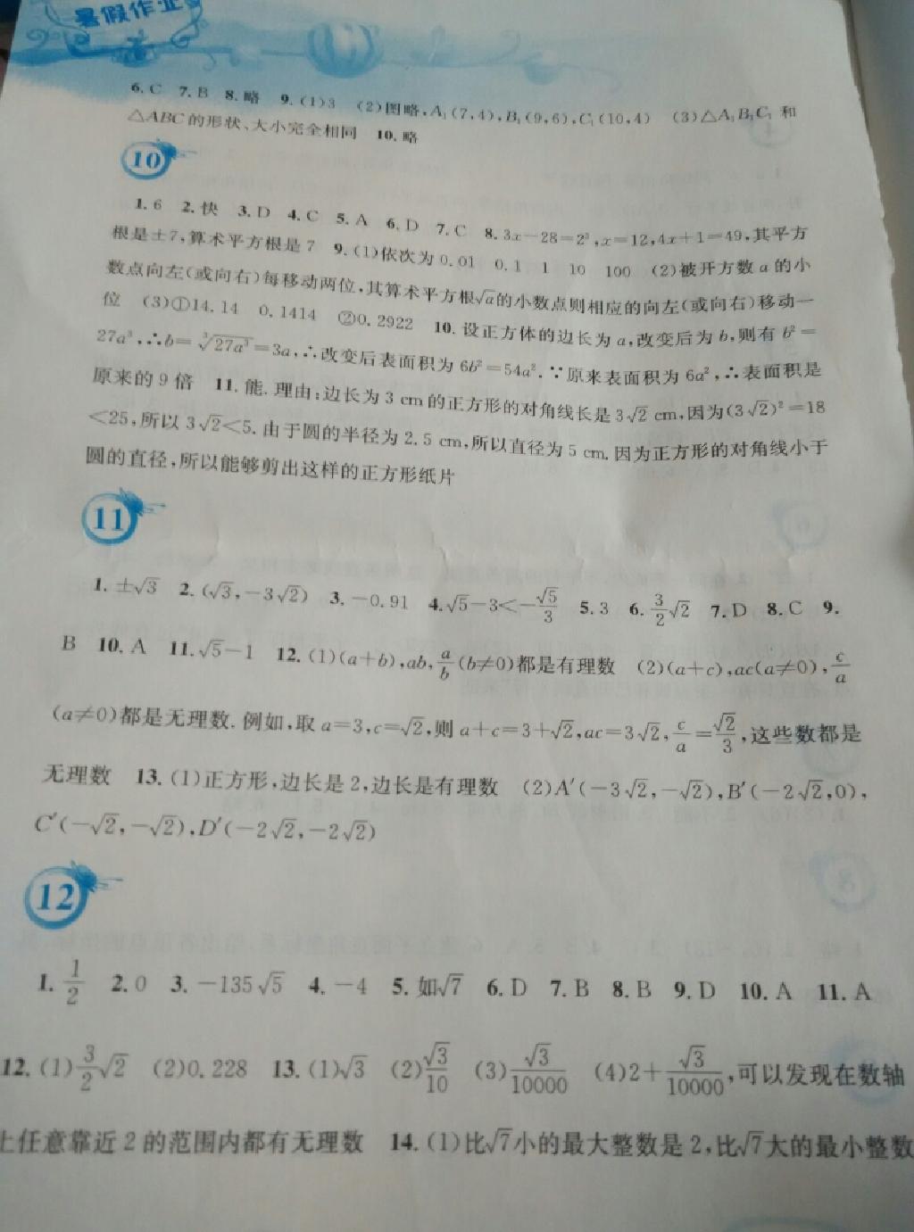 2015年暑假作业七年级数学人教版安徽教育出版社 第54页