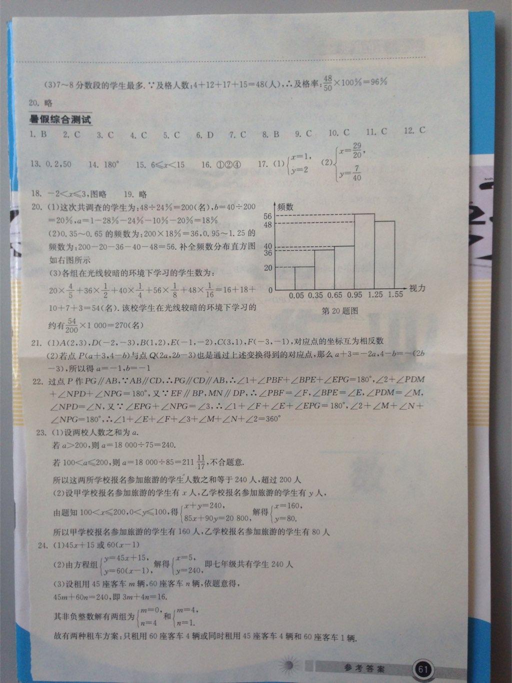 2014年长江作业本暑假作业七年级数学 第60页