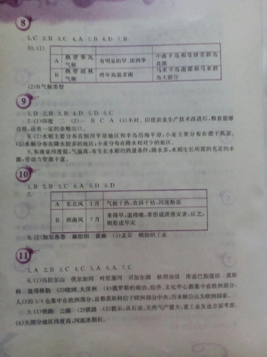 2015年暑假作业七年级地理商务星球版安徽教育出版社 第13页