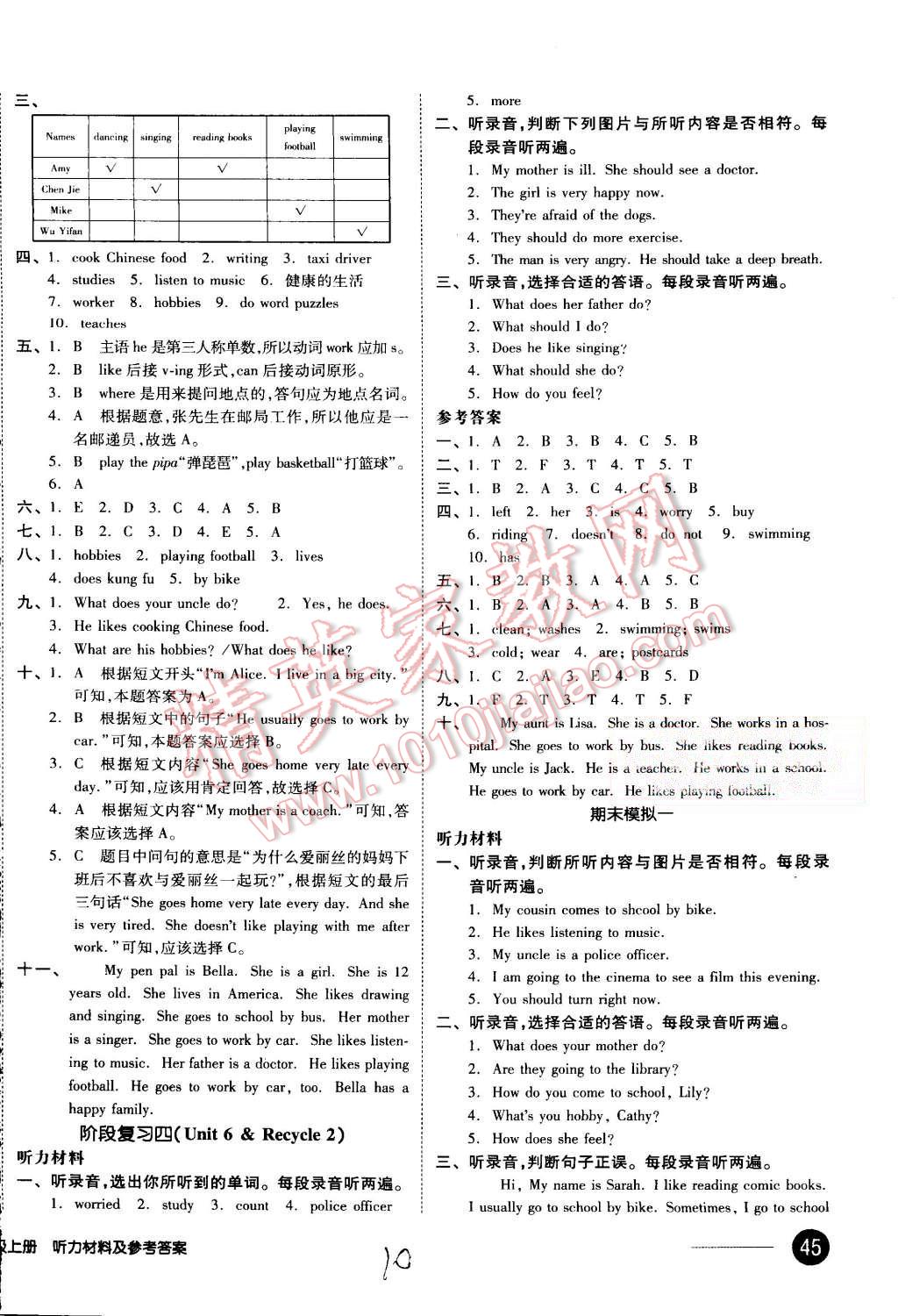 2015年同步活頁測(cè)試卷全品小復(fù)習(xí)六年級(jí)英語上冊(cè)人教PEP版 第10頁