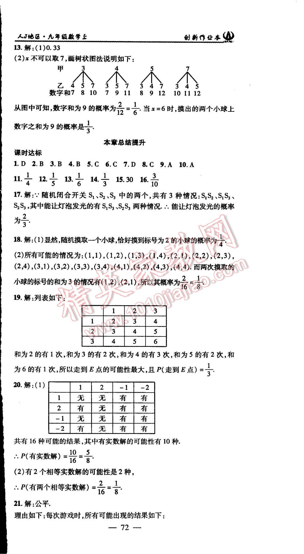 2015年创新课堂创新作业本九年级数学上册人教版 第30页