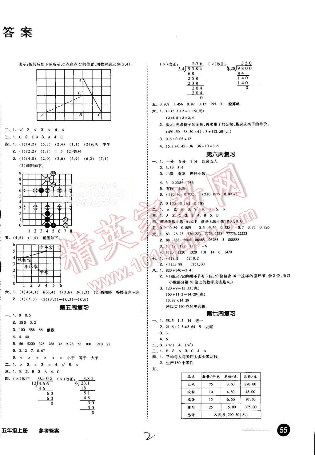 2015年同步活页测试卷全品小复习五年级数学上册人教版 第2页