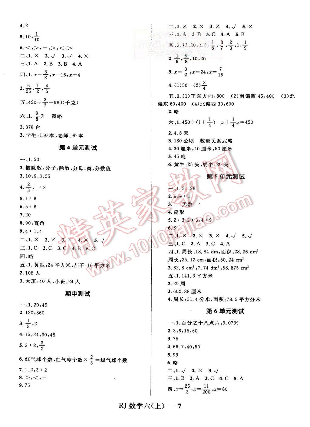 2015年奪冠百分百小學(xué)優(yōu)化訓(xùn)練六年級(jí)數(shù)學(xué)上冊(cè)人教版 第7頁(yè)