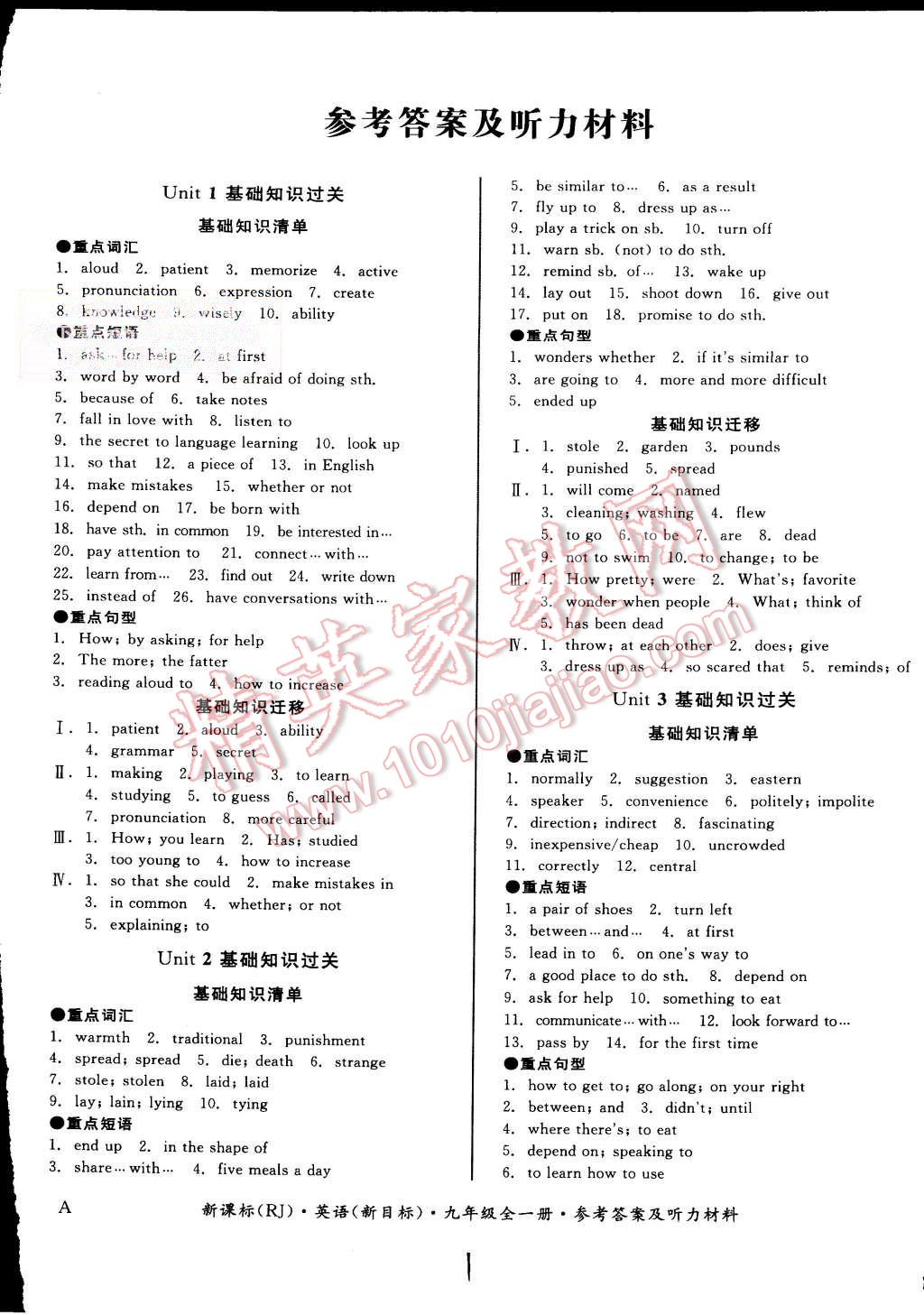 2015年同步活頁(yè)測(cè)試卷全品小復(fù)習(xí)九年級(jí)英語全一冊(cè)人教A版 第1頁(yè)