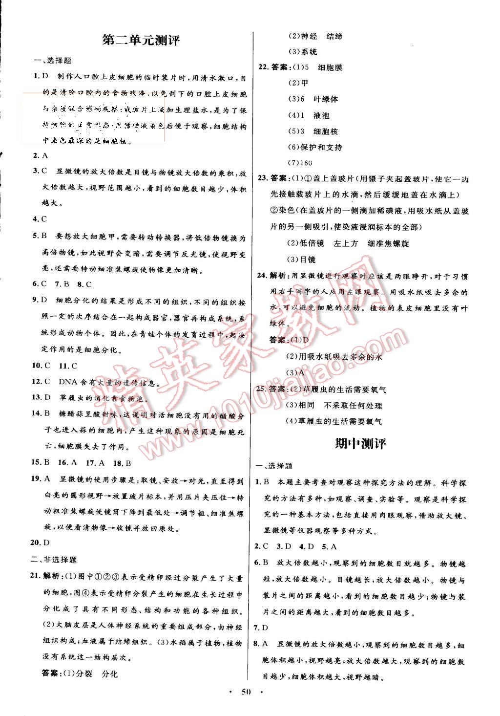 2015年初中同步测控优化设计七年级生物学上册人教版 第22页