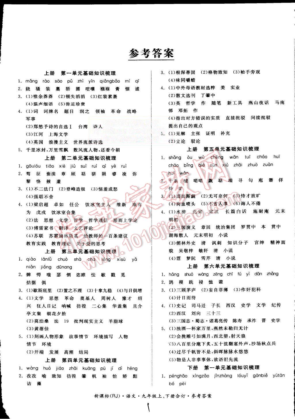 2015年同步活頁測試卷全品小復(fù)習(xí)九年級語文上下冊合訂人教版 第1頁