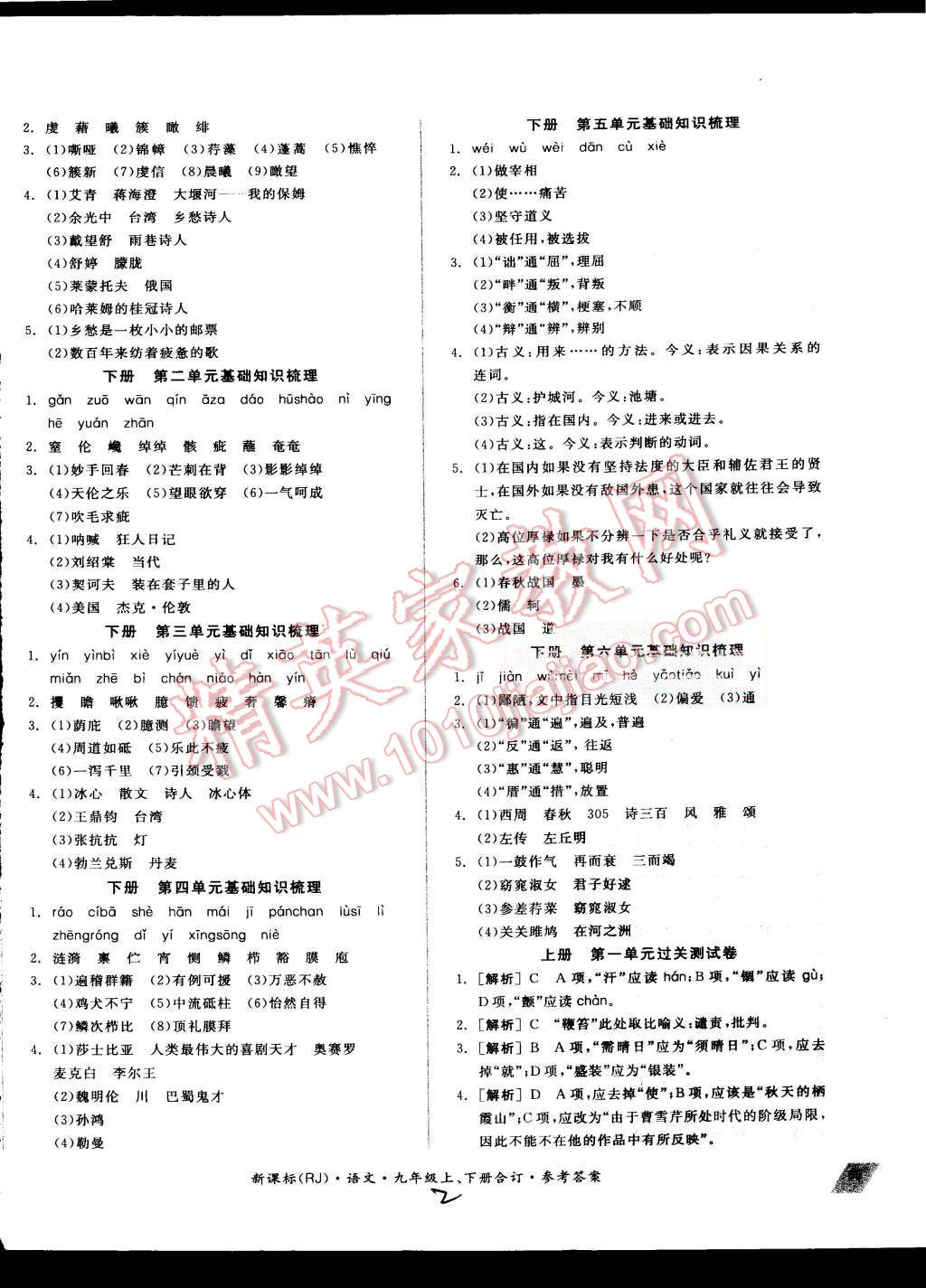 2015年同步活页测试卷全品小复习九年级语文上下册合订人教版 第2页