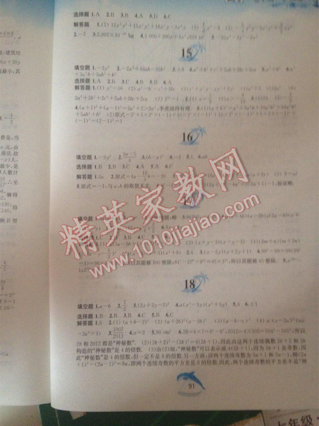 2015年暑假作業(yè)七年級數(shù)學滬科版黃山書社 第21頁