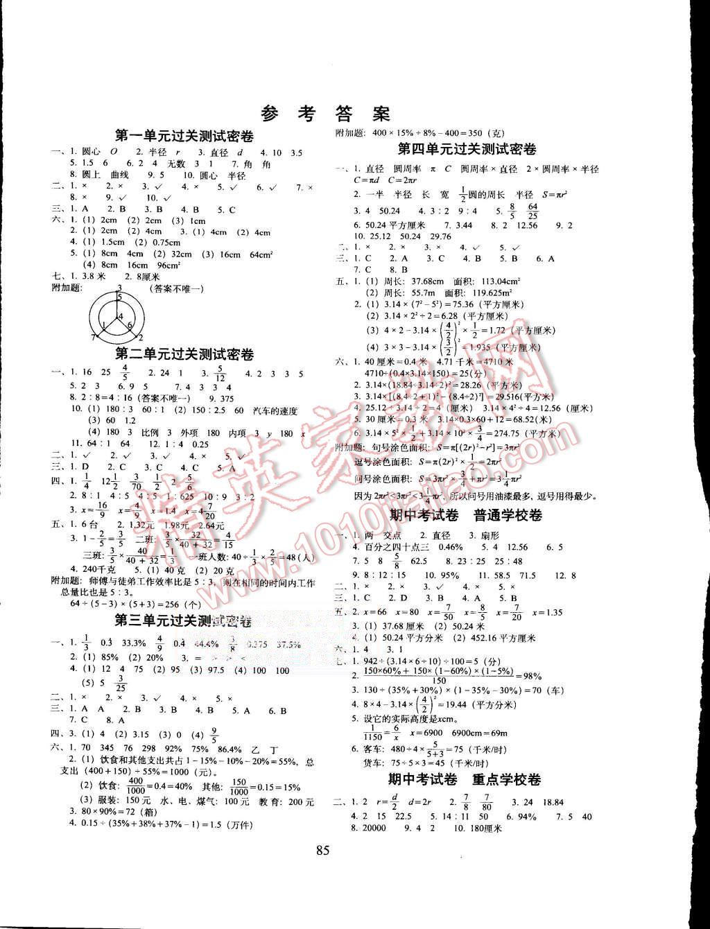 2015年期末冲刺100分六年级数学上册冀教版 第1页